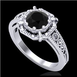 1 ctw Fancy Black Diamond Art Deco Ring 18K White Gold - REF-100M2F - SKU:37443