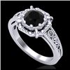 Image 1 : 1 ctw Fancy Black Diamond Art Deco Ring 18K White Gold - REF-100M2F - SKU:37443
