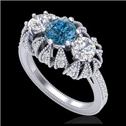 2.26 ctw Intense Blue Diamond Art Deco Ring 18K White Gold - REF-254V5Y - SKU:37747