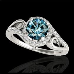 1.25 ctw SI Fancy Blue Diamond Halo Ring 10K White Gold - REF-116V6Y - SKU:34173