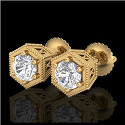 1.15 ctw VS/SI Diamond Solitaire Art Deco Stud Earrings 18K Yellow Gold - REF-174M5F - SKU:37219