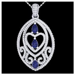 3.50 ctw Tanzanite & VS/SI Diamond Heart Necklace 18 18K White Gold - REF-218R2K - SKU:21297