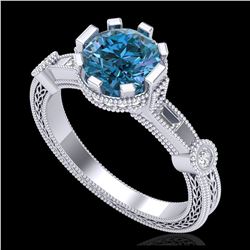 1.71 ctw Fancy Intense Blue Diamond Art Deco Ring 18K White Gold - REF-263V6Y - SKU:37859