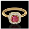 Image 1 : 1.16 ctw Ruby & VS/SI Diamond Ring Halo 18K Yellow Gold - REF-70K9W - SKU:21034