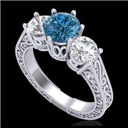 2.01 ctw Fancy Intense Blue Diamond Art Deco Ring 18K White Gold - REF-343A6V - SKU:37579