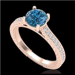 1.45 ctw Fancy Intense Blue Diamond Art Deco Ring 18K Rose Gold - REF-178R2K - SKU:37755