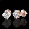 Image 2 : 1.07 ctw VS/SI Diamond Solitaire Art Deco Stud Earrings 18K Rose Gold - REF-200M2F - SKU:36912