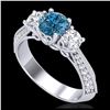 Image 1 : 1.81 ctw Intense Blue Diamond Art Deco 3 Stone Ring 18K White Gold - REF-236W4H - SKU:38027
