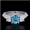 Image 2 : 1.81 ctw Intense Blue Diamond Art Deco 3 Stone Ring 18K White Gold - REF-236W4H - SKU:38027