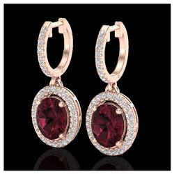 3.75 ctw Garnet & VS/SI Diamond Earrings Halo 14K Rose Gold - REF-83H8M - SKU:20324