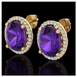 5 ctw Amethyst & VS/SI Diamond Earrings 18K Yellow Gold - REF-76X4R - SKU:21043