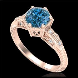 1.17 ctw Fancy Intense Blue Diamond Art Deco Ring 18K Rose Gold - REF-180R2K - SKU:38035