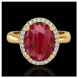 3 ctw Ruby And VS/SI Diamond Ring 18K Yellow Gold - REF-64X9R - SKU:21113