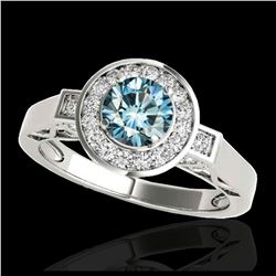 1.50 ctw SI Fancy Blue Diamond Solitaire Halo Ring 10K White Gold - REF-135Y2X - SKU:34572