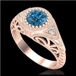 1.07 ctw Fancy Intense Blue Diamond Art Deco Ring 18K Rose Gold - REF-200X2R - SKU:37475