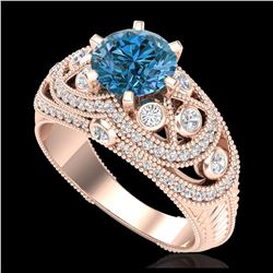2 ctw Intense Blue Diamond Art Deco Ring 18K Rose Gold - REF-345W5H - SKU:37979