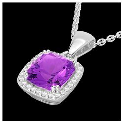 3 ctw Amethyst & VS/SI Diamond Necklace 18K White Gold - REF-48Y9X - SKU:22815