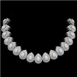 100.62 ctw Opal & Diamond Necklace 14K White Gold - REF-3303N3A - SKU:43244