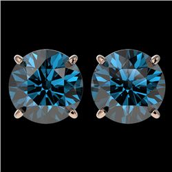 4 ctw Intense Blue Diamond Stud Earrings 10K Rose Gold - REF-679R9K - SKU:33138