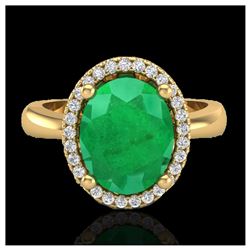 3 ctw Emerald & VS/SI Diamond Ring 18K Yellow Gold - REF-64H9M - SKU:21104