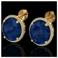 25 ctw Sapphire & VS/SI Diamond Earrings 18K Yellow Gold - REF-200Y2X - SKU:20278
