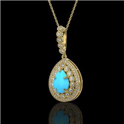 3.97 ctw Turquoise & Diamond Necklace 14K Yellow Gold - REF-125W6H - SKU:46160