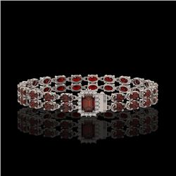 14.45 ctw Garnet & Diamond Bracelet 14K White Gold - REF-168H5M - SKU:45752