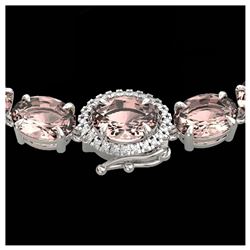 64 ctw Morganite & VS/SI Diamond Necklace 14K White Gold - REF-637W3H - SKU:23468