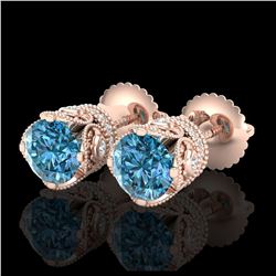 1.85 ctw Fancy Intense Blue Diamond Art Deco Earrings 18K Rose Gold - REF-200H2M - SKU:37412