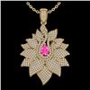 Image 2 : 3 ctw Pink Sapphire & VS/SI Diamond Necklace 18K Yellow Gold - REF-290M9F - SKU:22569