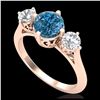 Image 1 : 1.51 ctw Intense Blue Diamond Art Deco 3 Stone Ring 18K Rose Gold - REF-236A4V - SKU:38084