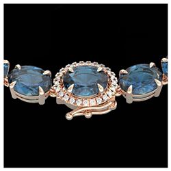 90 ctw London Blue Topaz & VS/SI Diamond Necklace 14K Rose Gold - REF-281F8N - SKU:23484