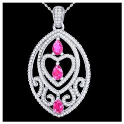 3.50 ctw Pink Sapphire & Diamond Heart Necklace 18K White Gold - REF-218K2W - SKU:21290