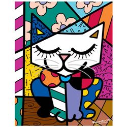 Romero Britto "New Sam Cat" Hand Signed Giclee on Canvas; Authenticated