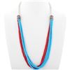 Image 1 : Turquoise Coral Silver Navajo Beaded Five Strand