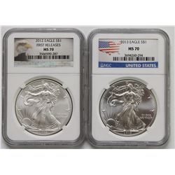 2012 AND 2013 AMERICAN SILVER EAGLES MS 70