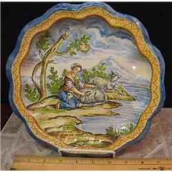 Antique  9 1/2 scallop edge hand paint