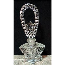 Heavy old pressed glass perfume bottle 