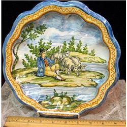 Antique 9 1/2 scallop edge hand painte