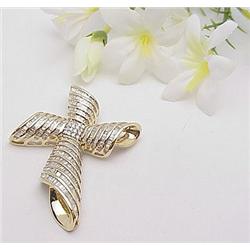 14kt yellow gold baguette diamond cross