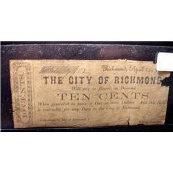 1862 City of Richmond 10 Cent Demand No