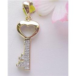 14kt yellow gold diamond key pendant 1/