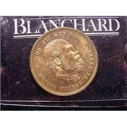 1877 10 Guilders Netherlands Gold Coin 