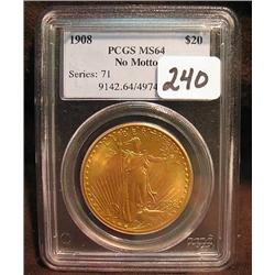 1908 $20.00 Saint Gaudens Gold Coin (No
