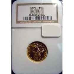 1895 $5.00 Liberty Gold Coin  NGC  MS 6