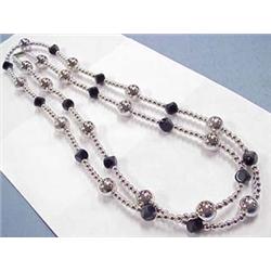 Silver tone and black bead necklace 58
