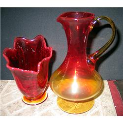 Rubina glass pitcher standing 8 1/4 ta