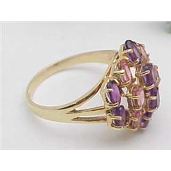 Ring amethyst and pink tourmaline 14kt 