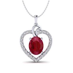 4 ctw Ruby & VS/SI Diamond Heart Necklace 14K White Gold - REF-81W8H - SKU:20494