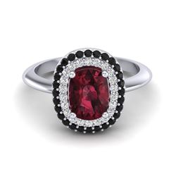 2.50 ctw Garnet With Black & White Diamond Ring 14K White Gold - REF-63M8F - SKU:20732